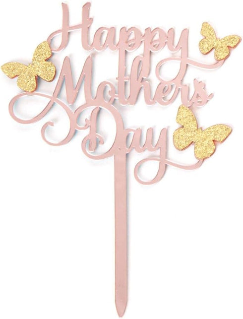 6 pcs Acrylic Cake Topper, Happy Mother's Day Decorative Party Cake Decoration with Rose Gold Butterfly