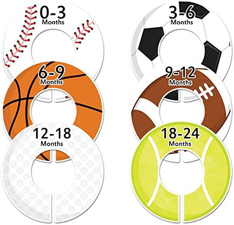 C47 Sports Baby Closet Size Dividers, Boy Set of 6, Fits 1.25 Inch Rod