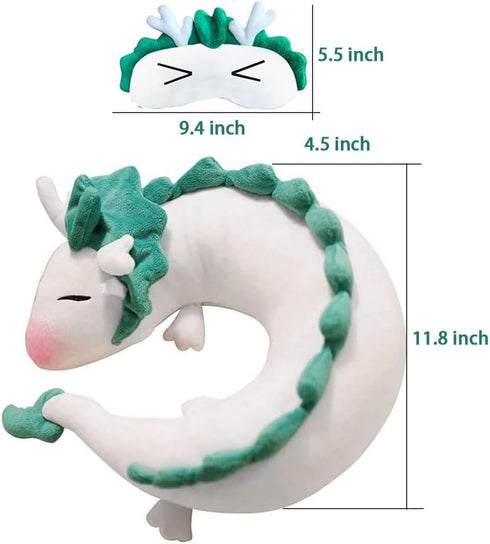Dragon Neck Pillow - Cute Haku Anime Plush Doll Toy with Sleeping Eye Mask for Kids Travel Gift
