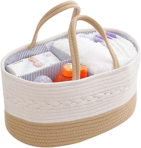 Diaper Caddy Organizer, Large Cotton Rope Nursery Basket, Changing Table Baby Diaper