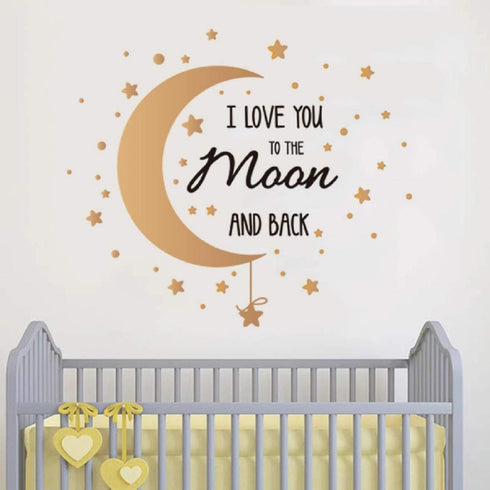 I Love You to The Moon and Back Quotes Wall Decals, Moon Stars DIY Sticker Art for Home Nursery Decor