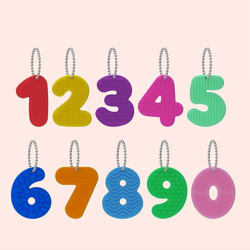 10PCS 123 Gift(10 Sensory Toys & Number Learning - Soft Silicone Stones with Keychains, Montessori Math Toys