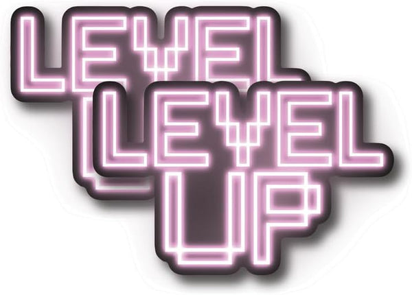 Level Up Neon Game Video Gamer Stickers - Premium Quality Vinyl Bumper Stickers 2-Pack Made in USA