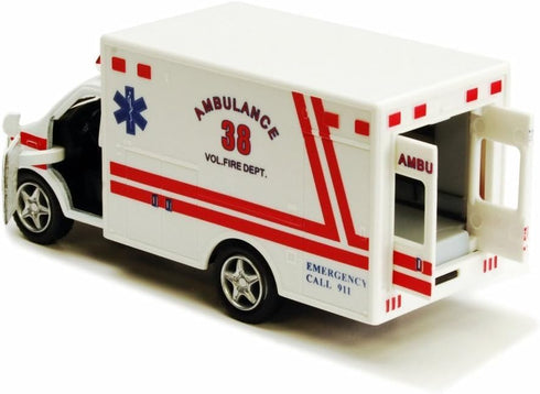KiNSMART Rescue Team Ambulance, 5" Die Cast Metal Cabin with Pullback Action