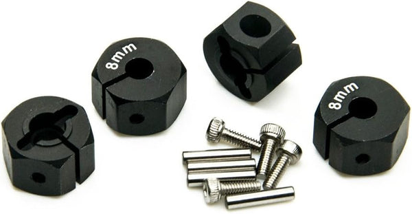 Aluminum 8mm Thickness 12mm Wheel Hex Drive Adaptors with Pins & Screws for 1/10 RC Crawler Car Black