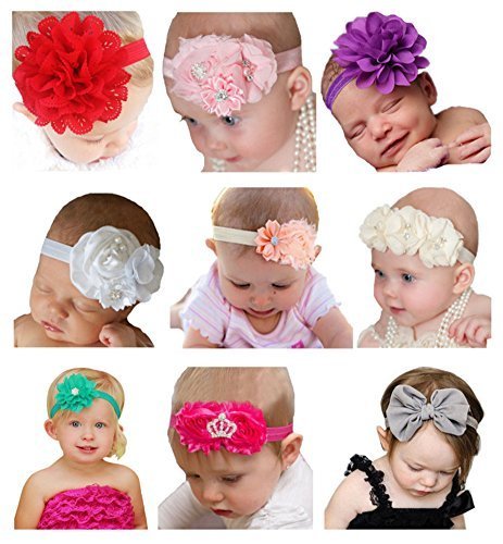 QandSweet Baby Girl Headbands with Polygonal Flower Inlay Rhinestone for Photography (Styles of 9)