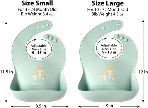 2-Pack Waterproof Silicone Baby Bib, Lightweight Comfortable Easy-Wipe Clean (Beige/Sage, Large)