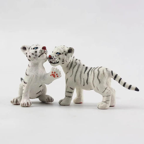 Gemini&Genius Realistic White Tiger Family Set with Cub, Safari Animal Figurines, Educational Playset for Kids