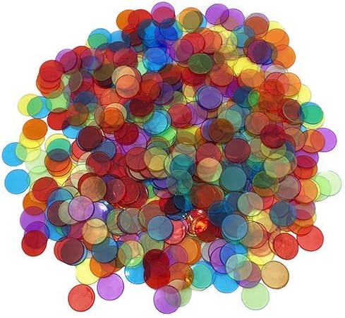 500 Pieces 3/4 inch Transparent Bingo Counting Chips, 6 Color with Bag