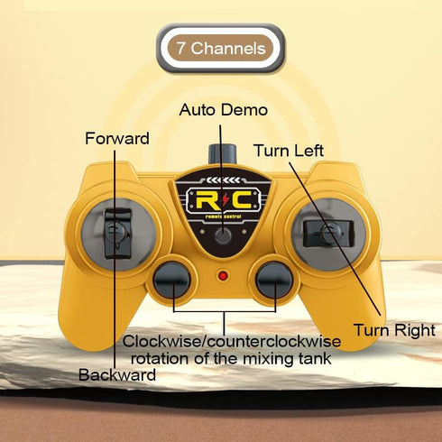 RC Cement Mixer Toy Truck for Boys, 6 Channel Remote Control Construction Toys with 2 Rechargeable Batteries