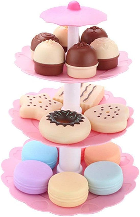 Food Pretend Play Toy Set, Sweet Treats 3-Tier Colorful Cookies Desserts Tower for Kids