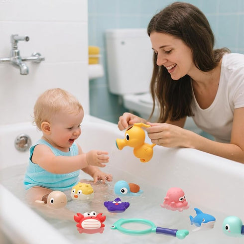 XAWACAH 6-12-18 1-3 (11 Pack) Bath Toy for Toddlers Months, No-Hole Bathtub Toys with Baby Bath Animals, Wind-Up