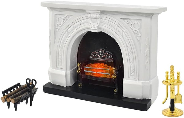 iLAND Dollhouse Furniture and Accessories of Dollhouse Fireplace on 1/12 Scale w/Fire