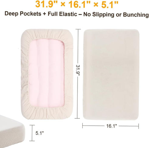 FUFVUTI 3Pcs 32"x16" Set Soft Muslin Bassinet Sheets Breathable Cotton Fitted Sheets for Bassinet, Changing Pad
