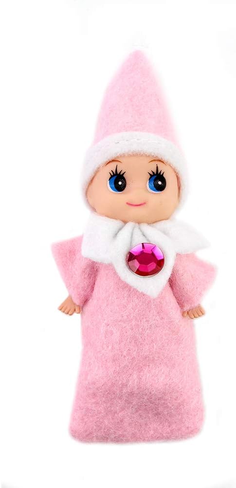 WULEEUPER Tiny Baby Elf Doll, Christmas Miniature Elf Doll for Xmas Decoration Gift (Pink Girl)