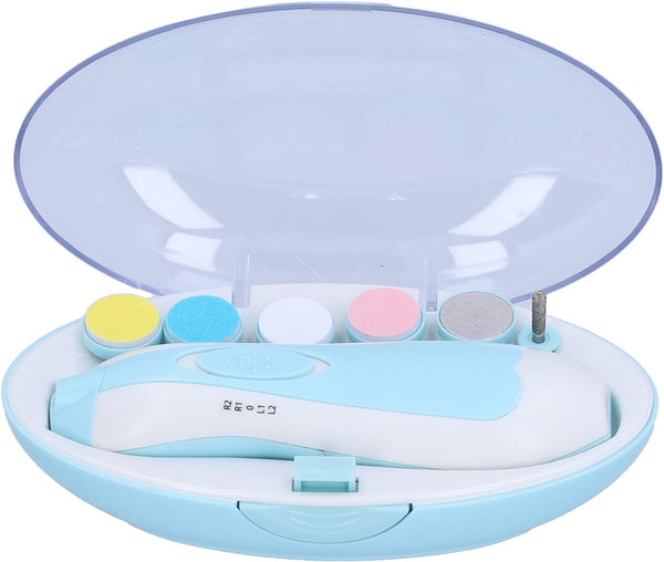 Trimmer 0-3 6 Baby Electric Nail Kit with LED Light, Safe Newborn Nail File Clippers for Years, Portable, Light Blue