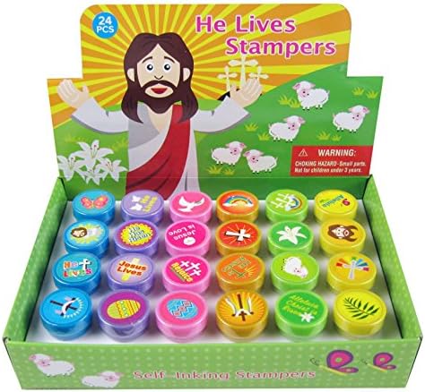 Tiny Mills 24 Pcs He Lives Jesus Stampers, Kids Easter Egg Fillers, Basket Stuffers, VBS Prizes