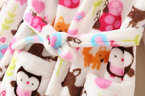 Toddlers/Kids Hooded Robe Soft Fleece Bathrobe, Baby Plush Robe (Bird, 18-24 Month)