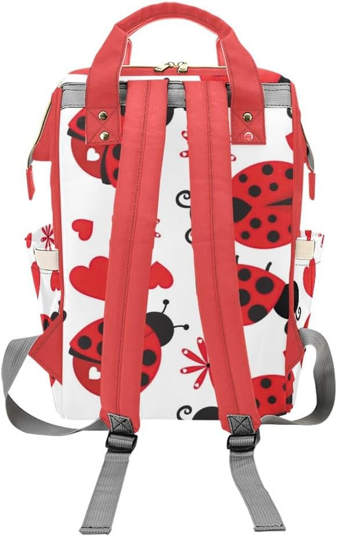 NZOOHY Backpack Mommy DayPack Red Hearts Ladybird Personalized Diaper Bag with Name,Custom Bag Nursing Baby Bags Travel