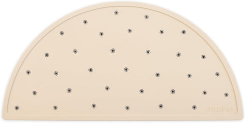 mushie Silicone Placemat for Kids | BPA-Free Non-Slip Design (Black Daisy)