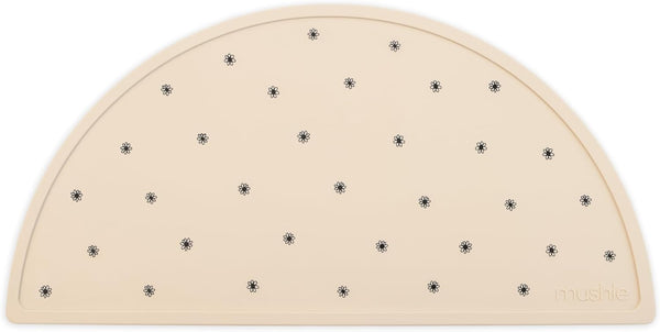 mushie Silicone Placemat for Kids | BPA-Free Non-Slip Design (Black Daisy)
