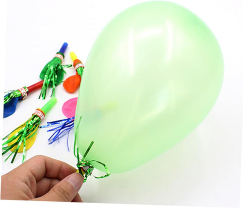Toyvian Metallic Balloons, 100 Pcs Kids Playset, Musical Blow Outs Party Whistles Noisemaker for Children