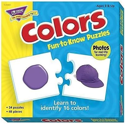 Trend Enterprises: Fun-to-Know Puzzles: Colors, Learn 16 Colors and Their Words, 24 Two-Sided Puzzles, Self-Checking, 48 Puzzles Total, for Ages 3 and Up