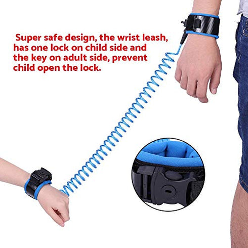 Anti Lost Wrist Link Safety Wrist Leash Loop Wristband Walking Harness with Safety Key Lock for Toddlers Kids Baby 2.5M(Blue)