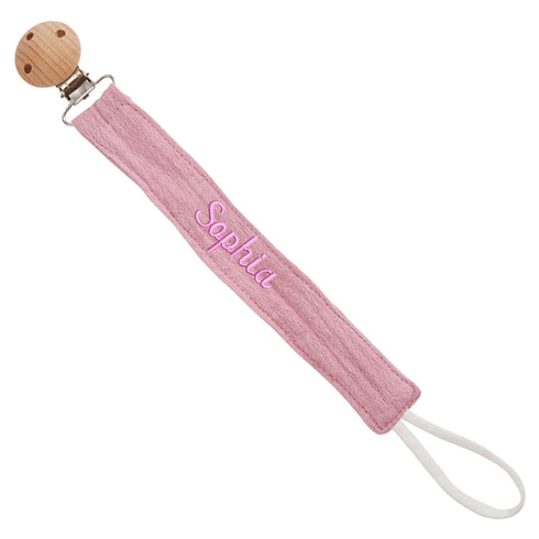 1pc Custom Embroidery Pacifier Clips with Name,Personalized Fabric Pacifier Holder with Wooden