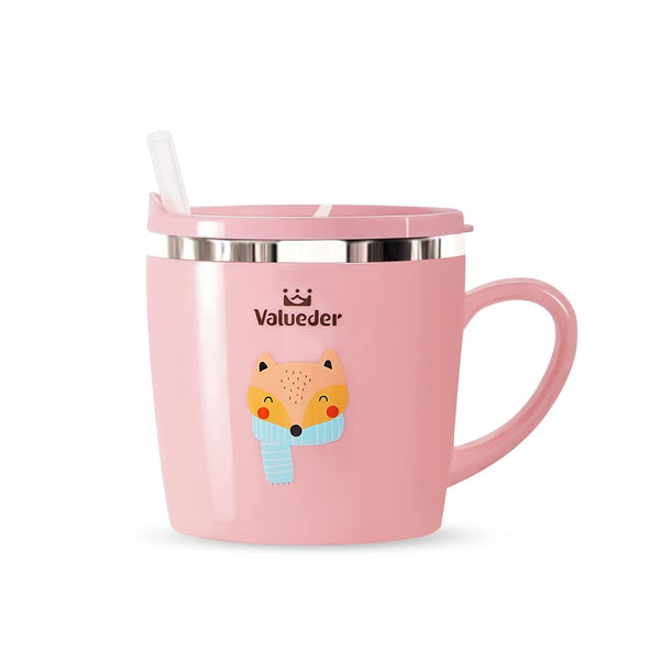 Baby Kids Toddler Sippy Cup Mug for Milk, Stainless Steel Trainer Straw Cup with Lid, Fox, 7oz