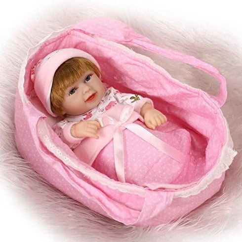 17-22 inch Reborn Baby Dolls Baskets Pink Crib Bed Soft Carrier for Baby Doll Accessories Baskets with Handle