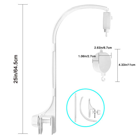AIFUDA 25 Inch Baby Musical Crib Mobile Bed Bell Holder Infant Bed Decoration Toys Rotating Music Box Nut Screw Arm