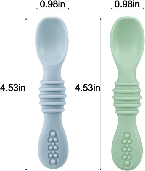 PandaEar 2 Pack Silicone Suction Plate for Baby, Unbreakable Toddler Food Plate with 2 Spoons, Crab Shape - Blue & Green
