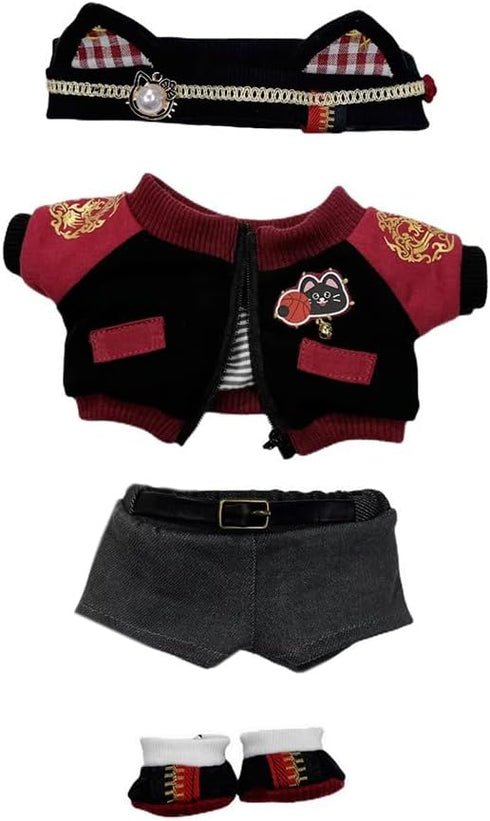 niannyyhouse 20cm Plush Doll Clothes, Red Flame Set with Headwear Coat Pants Shoes Soft Stuffed Plush Toy Dress Up