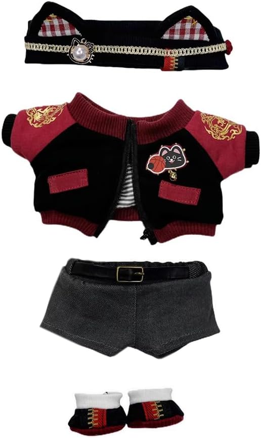 niannyyhouse 20cm Plush Doll Clothes, Red Flame Set with Headwear Coat Pants Shoes Soft Stuffed Plush Toy Dress Up