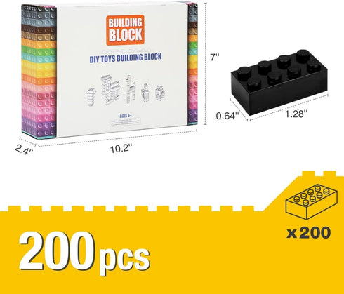 Classic Building Bricks 200 Piece - 2x4 Building Blocks STEM Creative Toys Compatible with Major Brands, Black