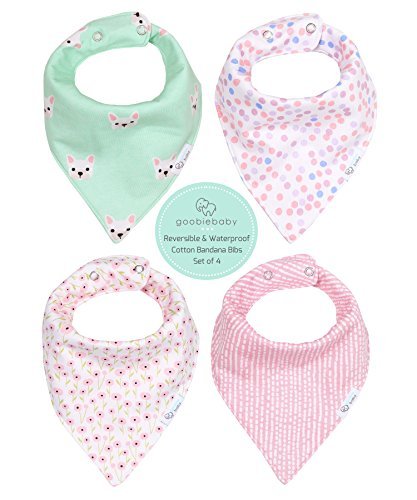 REVERSIBLE & WATERPROOF Cotton Baby Bandana Drool Bibs for Girls - Pack of 4 Soft Absorbent Teething Bib Set
