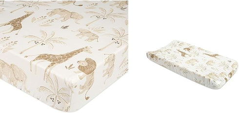 Crane Baby Soft Cotton Crib Mattress Sheet, Fitted Sheet & Changing Pad Cover, Safari