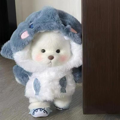Teddy Bear 11.8 Inch with Clothing, Stuffed Animal Plush Gift for Kids, Girls & Women (White Shark Suit)