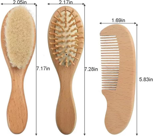 Set PandaEar Baby Hair Brush and Comb for Newborn| Natural Wooden Hairbrush with Soft Goat Bristles, Pear Wood Comb