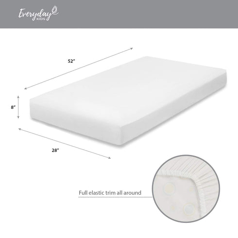 Everyday Kids Fitted Crib Sheet, 100% Soft Breathable Microfiber, White, Fits Standard Crib Mattress 28in x 52in