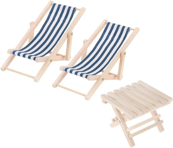 Mini Beach Chair, Wooden Beach Items for Dollhouse Miniatures, Beach Cake Decorations