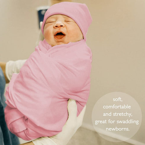 OWLOWLA Newborn Swaddle Set - Stretch Wrap Swaddle Receiving Blanket for Baby Boy Girl (Blush)
