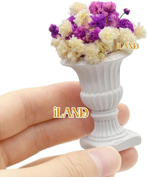 2pcs (2pcs iLAND Miniature Dollhouse Accessories, Dollhouse Plants w/Dry Flowers Mini Urn Planters w/Flowers)