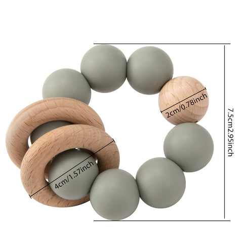 Silicone Baby Teether, Food Grade Silicone & Beech Teething Toy, BPA Free, Sage