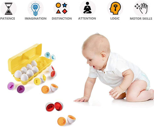 Easter Matching Eggs Connect Eggs Carton Toys for 1-3 Years Old Kids, Shape Color Egg Play Learn