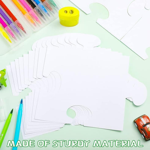 Glenmal 100 Pcs Large White Blank Puzzle Pieces, Oversize White Blank Papers for Art Display