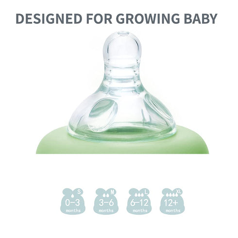 4 2 Count Baby Bottle Glass Wide Neck, Closer to Breastfeeding, Slow Flow Nipple, Anti-Colic, Ounce