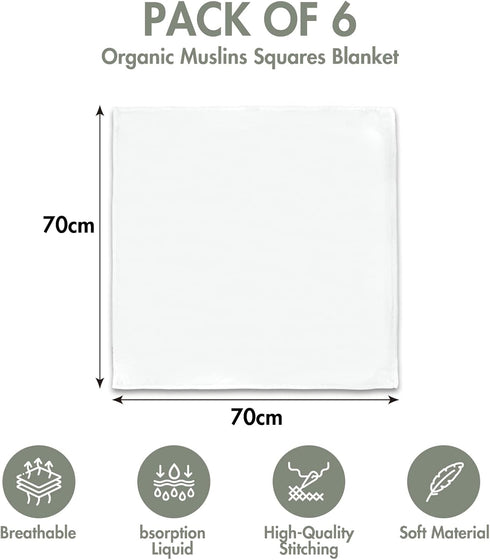 GLLQUEN Baby Receiving Blanket, Cotton Muslin Swaddle Blankets, 6 Pack Breathable & Soft for Newborns (White)