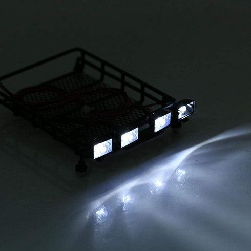 RC Car Roof Rack, Middle Size Luggage Carrier with Quadrate LED Lights for SCX10